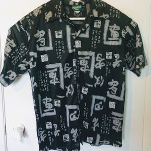 Vtg PLASTIX IDOL Men Short Sleeve Black  Buttonup